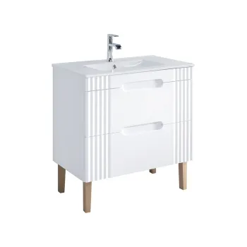 Set dulap de baie cu lavoar si sifon, 80 cm Lava, Fiji White, Comad, MDF/PAL laminat, alb imagine