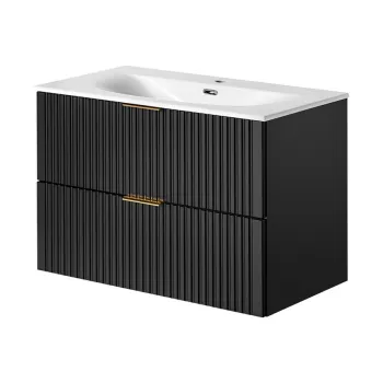Set dulap de baie cu lavoar si sifon, 80 cm Sky, Adel Black, Comad, MDF/PAL laminat, negru mat imagine
