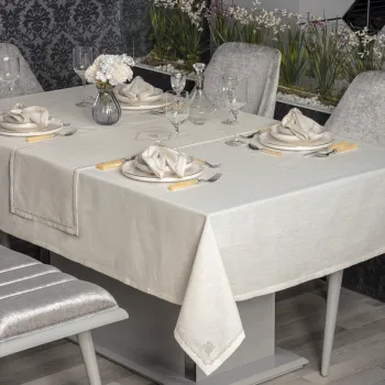 Set fete de masa 8 piese, Pera - Ecru, Cotton Box, 90% POLIESTER/10% BUMBAC imagine