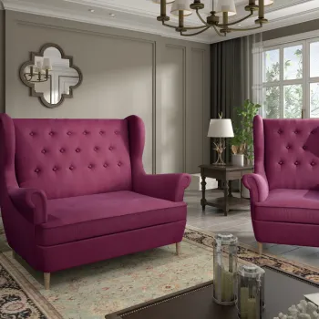 Set fotoliu si canapea ELTAP, Aros, 72x60x100 cm / 150x90x103 cm, lemn/poliester, fucsia imagine