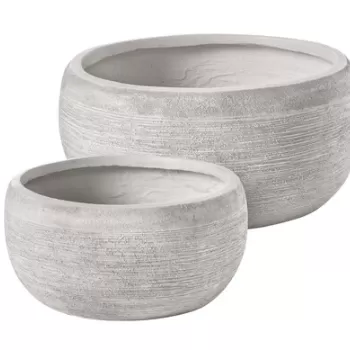 Set ghivece pentru exterior 2 piese Graffiti, Bizzotto, O53.5 x 25.5 cm, fibra de sticla si argila, alb antic imagine