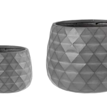 Set ghivece pentru exterior 2 piese Pyramid, Bizzotto, 52.5 x 52.5 x 37.5 cm, fibra de sticla, gri antracit imagine