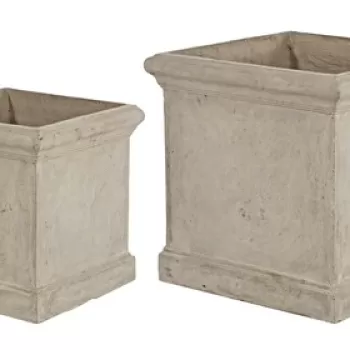 Set ghivece pentru exterior 2 piese Sand Square, Bizzotto, 45.5 x 45.5 x 45.5 cm, fibra de sticla si argila, gri nisip imagine