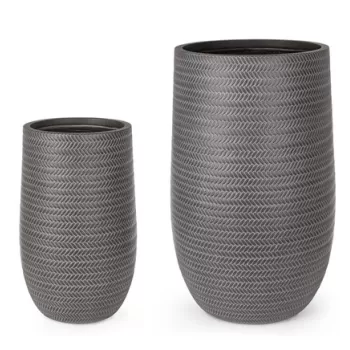 Set ghivece pentru exterior 2 piese Tressage, Bizzotto, O47 x 75 cm, fibra de sticla si argila, gri antracit imagine