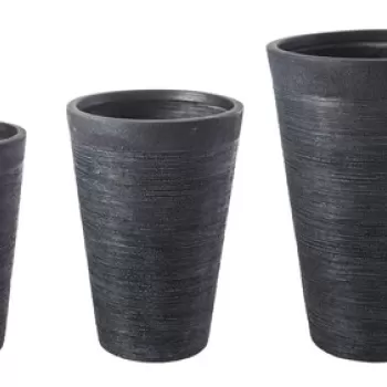 Set ghivece pentru exterior 3 piese Graffiti, Bizzotto, O49.5 x 69.5 cm, fibra de sticla si argila, negru imagine