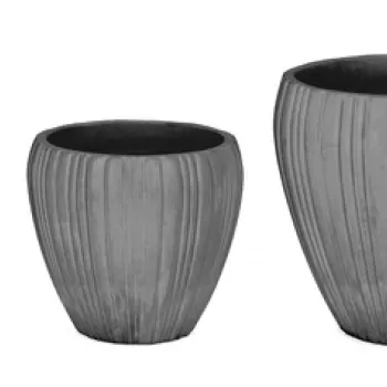 Set ghivece pentru exterior 3 piese Halong Round, Bizzotto, O55 x 50 cm, fibra de ciment si argila, gri imagine