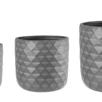 Set ghivece pentru exterior 3 piese Pyramid, Bizzotto, O44 x 44 cm, fibra de sticla, gri antracit imagine