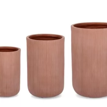 Set ghivece pentru exterior 3 piese Ribbed, Bizzotto, O37.5 x 55.5 cm, fibra de sticla si argila, teracota imagine