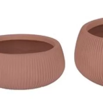 Set ghivece pentru exterior 3 piese Ribbed, Bizzotto, O43 x 18 cm, fibra de sticla si argila, teracota imagine