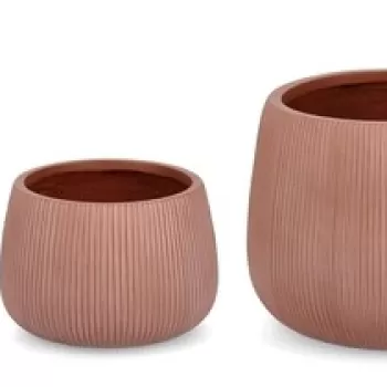 Set ghivece pentru exterior 3 piese Ribbed, Bizzotto, O50 x 36 cm, fibra de sticla si argila, teracota imagine