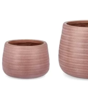 Set ghivece pentru exterior 3 piese Tressage, Bizzotto, O50 x 36 cm, fibra de sticla si argila, teracota imagine