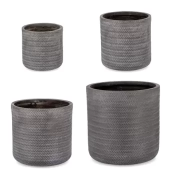 Set ghivece pentru exterior 4 piese Tressage, Bizzotto, O43 x 43 cm, fibra de sticla si argila, gri antracit imagine