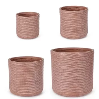 Set ghivece pentru exterior 4 piese Tressage, Bizzotto, O43 x 43 cm, fibra de sticla si argila, teracota imagine