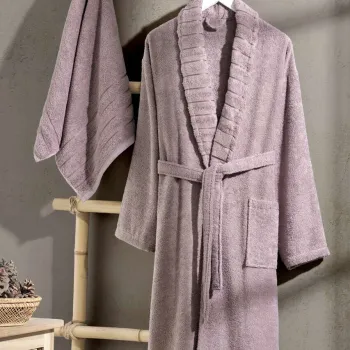 Set halat si prosop de baie, L'essentiel Maison, Carla, Bumbac, Mov pruna imagine