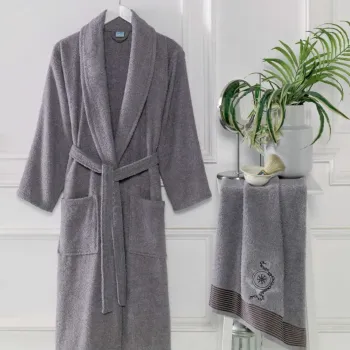 Set halat si prosop de baie, L'essentiel Maison, Cora, Antracit imagine