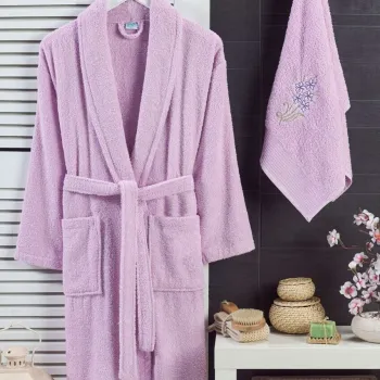 Set halat si prosop de baie, L'essentiel Maison, Cora, Bumbac, Lila imagine