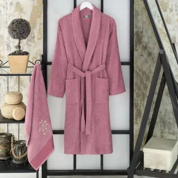 Set halat si prosop de baie, L'essentiel Maison, Cora, Mov pruna imagine