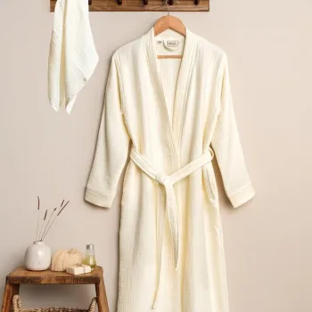 Set halat si prosop de baie, L'essentiel Maison, Kimono, Bumbac, Ecru imagine