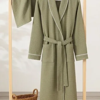 Set halat si prosop de baie, L'essentiel Maison, Soho, BUMBAC/POLIESTER, Verde imagine