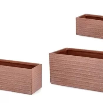Set jardiniere pentru exterior 3 piese Tressage, Bizzotto, 80 x 30 x 30 cm, fibra de sticla si argila, teracota imagine