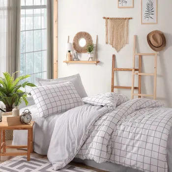 Set lenjerie de pat pentru o persoana Single XL (DE), 2 piese, L'essentiel Maison, Artus, Gri/Alb imagine