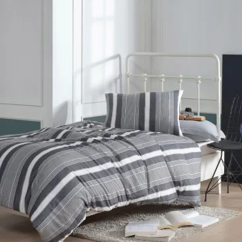 Set lenjerie de pat pentru o persoana Single XL (DE), 2 piese, L'essentiel Maison, Dakar, Bumbac;Poliester, Negru / Gri / Alb imagine