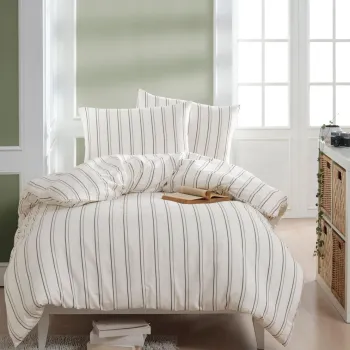 Set lenjerie de pat pentru o persoana Single XL (DE), 2 piese, L'essentiel Maison, Hamilton, Bumbac;Poliester, Bej imagine