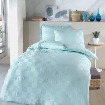 Set lenjerie de pat pentru o persoana Single XL (DE), 2 piese, L'essentiel Maison, Kareli Saten, Verde menta imagine