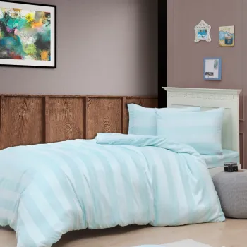 Set lenjerie de pat pentru o persoana Single XL (DE), 2 piese, L'essentiel Maison, Max Yollu Saten, Bumbac;Poliester, Verde menta imagine