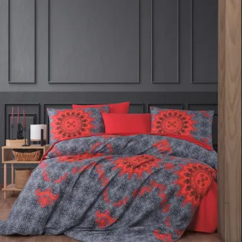 Set lenjerie de pat pentru o persoana Single XL (DE), 2 piese, L'essentiel Maison, Saltanat, Rosu/Antracit imagine