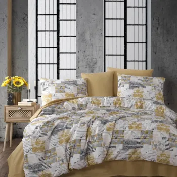 Set lenjerie de pat pentru o persoana Single XL (DE), 2 piese, L'essentiel Maison, Serra, Galben / Alb / Gri imagine