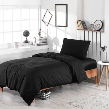 Set lenjerie de pat pentru o persoana Single XL (DE), 2 piese, L'essentiel Maison, Solid, 65% bumbac/35% poliester, Negru imagine