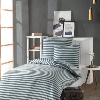 Set lenjerie de pat pentru o persoana Single XL (DE), 2 piese, L'essentiel Maison, Water Yollu Saten, Bumbac;Poliester, Verde imagine