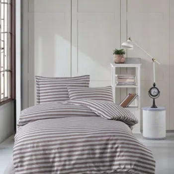 Set lenjerie de pat pentru o persoana Single XL (DE), 2 piese, L'essentiel Maison, Water Yollu Saten, Maro imagine