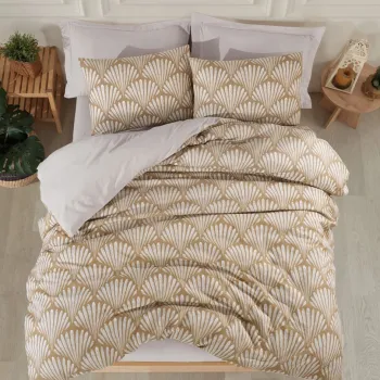 Set lenjerie de pat pentru o persoana Single XL (DE), 2 piese, L'essentiel Maison, Yelpaze, 65% bumbac/35% poliester, Maro imagine