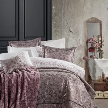 Set lenjerie de pat si cuvertura dubla, Destina - Powder, Cotton Box, Poliester imagine