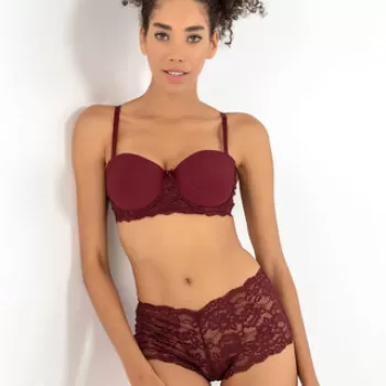 Set lenjerie intima sutien si chiloti, 999MRE1604 - 75, Miorre, 90% poliamida/10% elastan, Rosu claret imagine