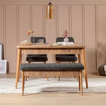 Set masa cu 2 scaune si bancheta, Vella, Vina, pal melaminat/poliester, maro/antracit imagine