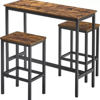 Set masa de bar si 2 scaune Vasagle, 100 x 40 x 90 cm / 30 x 40 x 65 cm, PAL/otel, maro rustic imagine