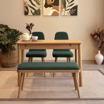 Set masa extensibila si 4 scaune, Vella, Vina Mini 01 1070, PAL, Stejar / Verde imagine