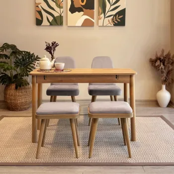 Set masa extensibila si 4 scaune, Vella, Vina Mini 02 0701, PAL, Stejar / Gri Soho imagine