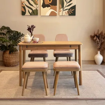 Set masa extensibila si 4 scaune, Vella, Vina Mini 02 0900, PAL, Stejar / Piatra imagine