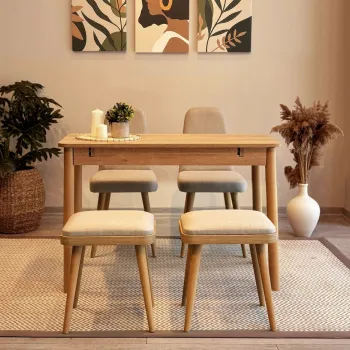 Set masa extensibila si 4 scaune, Vella, Vina Mini 02 1005, PAL, Stejar / Crem imagine