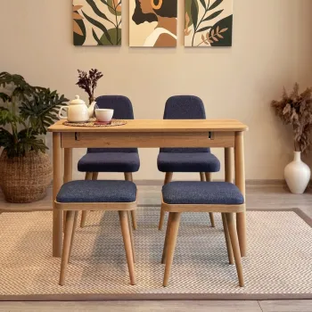 Set masa extensibila si 4 scaune, Vella, Vina Mini 02 1048, PAL, Stejar / Albastru inchis imagine