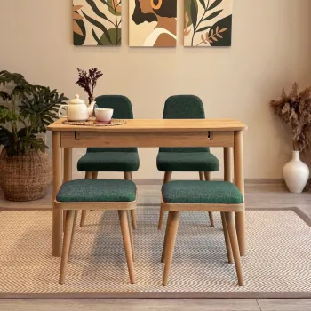 Set masa extensibila si 4 scaune, Vella, Vina Mini 02 1070, PAL, Stejar / Verde imagine