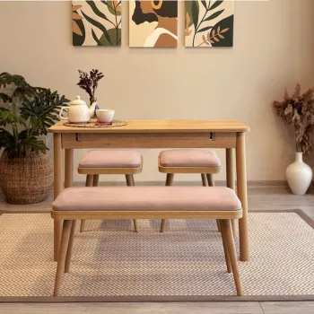 Set masa extensibila si 4 scaune, Vella, Vina Mini 04 0900, PAL, Stejar / Piatra imagine