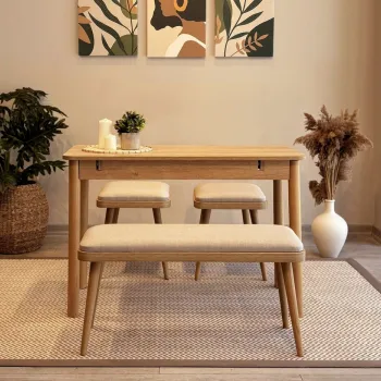 Set masa extensibila si 4 scaune, Vella, Vina Mini 04 1005, PAL, Stejar / Crem imagine