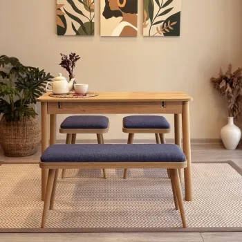 Set masa extensibila si 4 scaune, Vella, Vina Mini 04 1048, PAL, Stejar / Albastru inchis imagine