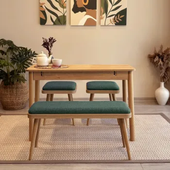 Set masa extensibila si 4 scaune, Vella, Vina Mini 04 1070, PAL, Stejar / Verde imagine