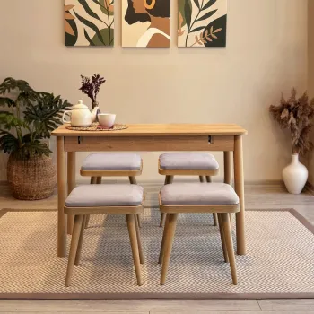 Set masa extensibila si 4 scaune, Vella, Vina Mini 05 0701, PAL, Stejar / Gri Soho imagine